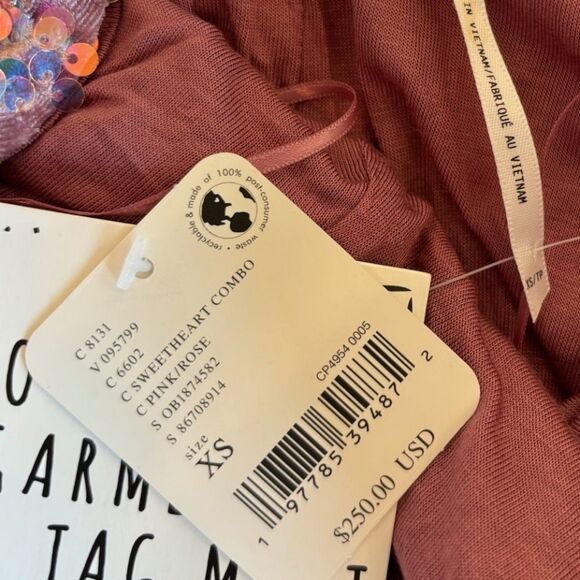 NWT Free People Glitter and Gold Sequin Pink Sweetheart Halter Velvet Slit dress - Picture 5 of 5